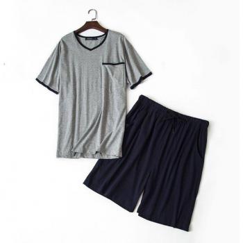 2-Piece Men's Pajama Set with V-Neck T-Shirt