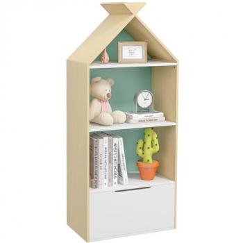 Bibliothèque enfant AIYAPLAY style maison 3 étagères + tiroir vert