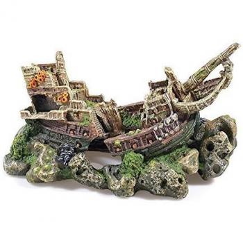 Old‑World Yacht Aquarium Decoration 30 cm