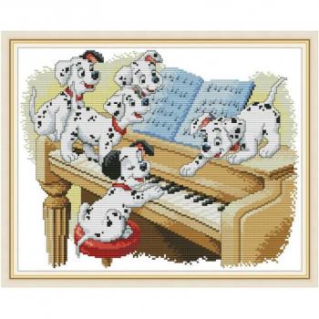 Five Dogs Playing the Piano Printed Cross Stitch Kit