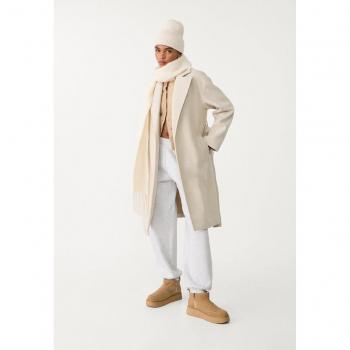 Elegant Ecru Belted Long Coat – XL