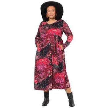 Ulla Popken Jerseykleid Damen, große Größen, lila, V-Ausschnitt, Langarm