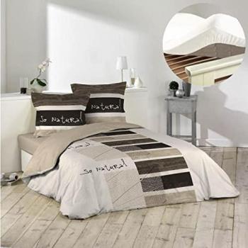 Set de couette 260x240 cm So Natural + Drap Housse 160x200 Blanc
