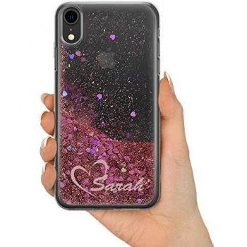 Personalised Custom Heart & Name Initials Liquid Glitter Phone Case