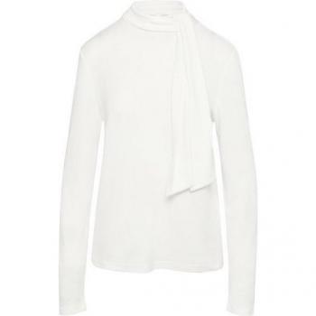 Weißes S.Oliver Langarmshirt für Damen, 64 % Modal / 36 % Polyester, dekorative Schleife – Gr. 44