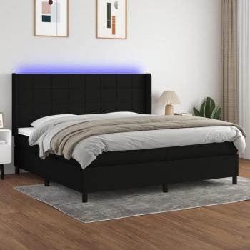 Letto Box Spring con Materasso e LED Nero 200x200cm