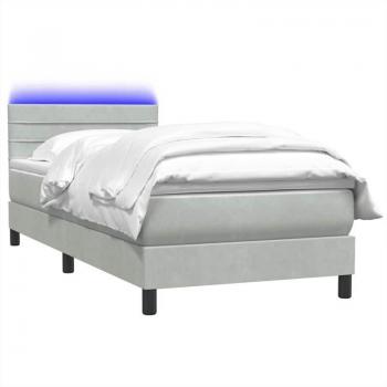 Cama Box Spring LED con Colchón Terciopelo Gris Claro 80x220