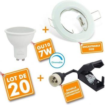 Pack 20 Spots LED GU10 7 W Dimmable – Blanc Froid 6000 K