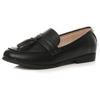 Faux Leather Flat Heel Loafers – AJVANI Black, Women's 8
