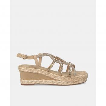 Beige Sparkling Cross Strap Wedge Sandal for Women