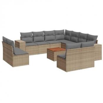 Set Divani da Giardino 12 pz in Polyrattan con Cuscini Beige
