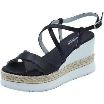 Nerogiardini Black Leather Buckle Wedges for Women, US 6