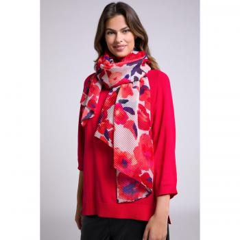 Sciarpa plissettata verde con fiori, Donna, Taglia: One Size, Poliestere