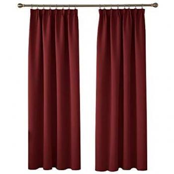 Insulated Bedroom Curtains with Pleats and Tiebacks, Soft Material, Red, Suitable for Girls' Room, 46x90