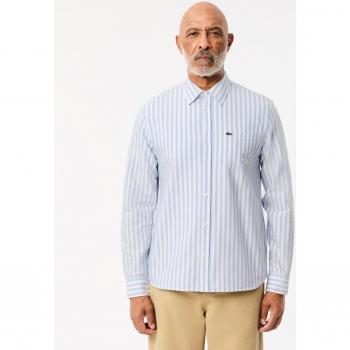 Lacoste Camicia Oxford uomo a righe blu e bianco maniche lunghe taglia XXS