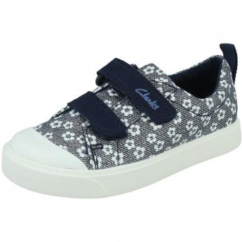 Paris Chic Clarks Filles Marine Floral Bleu Junior UK 7.5