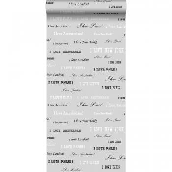 ESTAHOME – Papier peint I Love Paris (argent/noir)