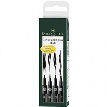Faber-Castell 4 PITT Artist Black India Ink Pens 4 Sizes