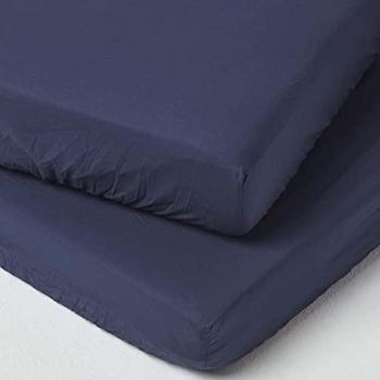 Set de deux draps housses bébé – coton égyptien 200 fils, bleu marine, format 60 x 120 cm