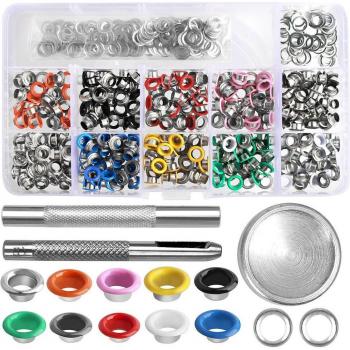 Juego de ojales metálicos para zapatos y costura artesanal, 10 colores surtidos, diámetro interior 6mm, 400 piezas
