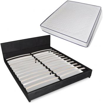 Dúo Luxury Night 180 cm – Cama Doble de Cuero Artificial Negro y Viscoelástico