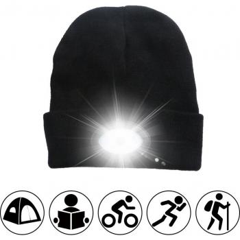 Knit Hat with USB Rechargeable LED Light and Windproof Design