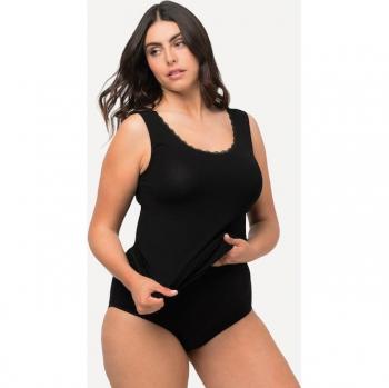 Canottiera in cotone con pizzo, Nero, Donna, Taglia 56/58