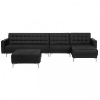Ecksofa mit Schlaffunktion Schwarz Kunstleder L-Form links