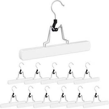 Perchas de madera con pinzas para pantalones, pack de 12, antideslizantes, 17 x 25 x 2,3 cm, color blanco