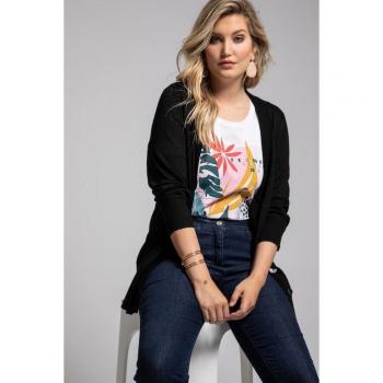 Cardigan scollato a V in maglia fine, Donna, Nero, Taglia: 60/62, Viscosa/Poliestere