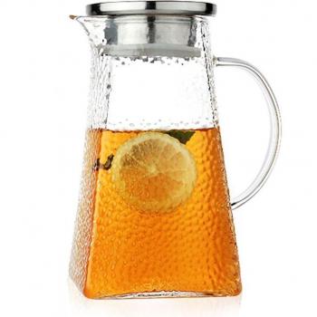Glass Pitcher Cold Water Bottle Hammered Square High Temperature Resistance 1000ML