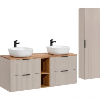 Pacchetto mobili bagno con doppio lavabo Adriel Beige 140 cm