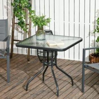 Mesa de Jardín Leno Outsunny 72x76x76 cm – Negro, con Agujero para Sombrilla