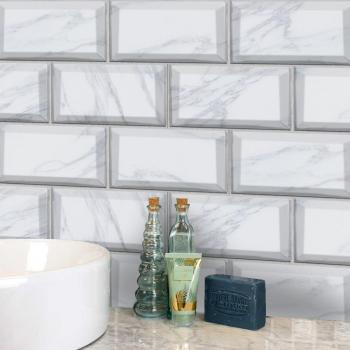 Funlife Waterproof PVC White Marble Peel and Stick Tile Decals 20x10cm