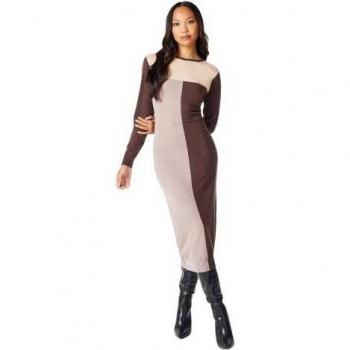 Principles Abito midi in maglia a blocchi, donna signora – UK 14 – cioccolato