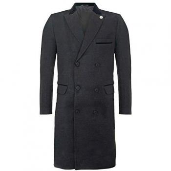 TruClothing Men's Charcoal Wool 3/4 Double Breasted Crombie Overcoat