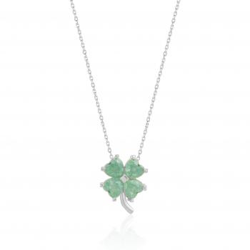 Spero London Women's Green Clover Silver Necklace