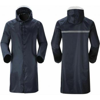Men's Casual Waterproof Rain Jacket Hooded Long Coat Windproof Outdoor Poncho