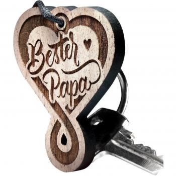 Herzensanker: Nussbaum-Holz-Schlüsselanhänger – Gravur “Bester Papa”
