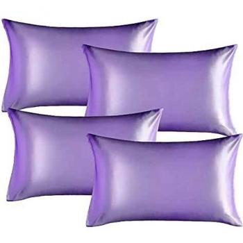 Bedsure Satin Pillowcase Set for Hair and Skin, Pack of 4, Standard Size, Purple