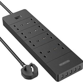 NTONPOWER Wall Mountable Extension Lead Power Strip with 4.9ft Cable