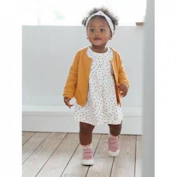 Sweet VERTBAUDET Outfit Trio: Baby Girl's Dress, Cardigan, and Headband