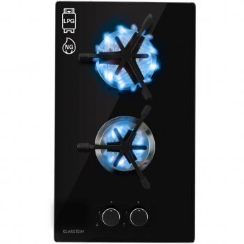 Table de cuisson Gaz Klarstein Trifecta Domino – Brûleurs triangulaires, vitrocéramique noire