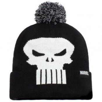 Punisher‑Pom‑Pomscherzschädelbeanie Schwarz, Größe 1
