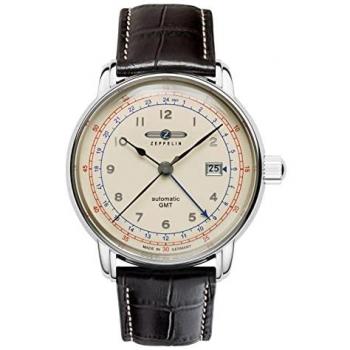 Reloj Zeppelin LZ 126 GMT automático con correa de cuero beige