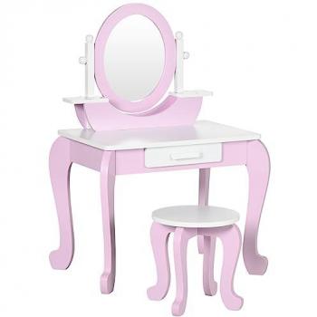 ZONEKIZ Rosa-weißer Frisiertisch für kleine Prinzessinnen