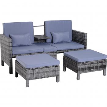 Outsunny 3-teiliges Lounge-Gartenset aus Polyrattan