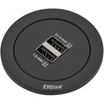 Evoline Steckdosenleiste One mit Doppel USB-Charger A/A, Farbe: schwarz (2 x USB)