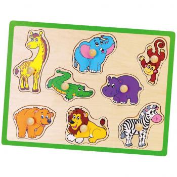 Dětské dřevěné puzzle s úchyty ZOO Viga