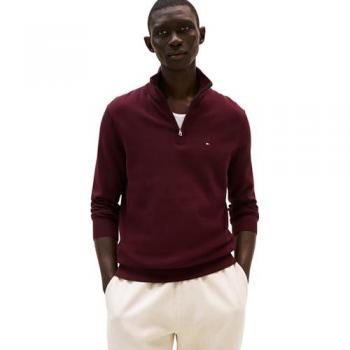 Tommy Hilfiger Regular Fit Troyer Baumwolle Herrenpullover Bordeaux L